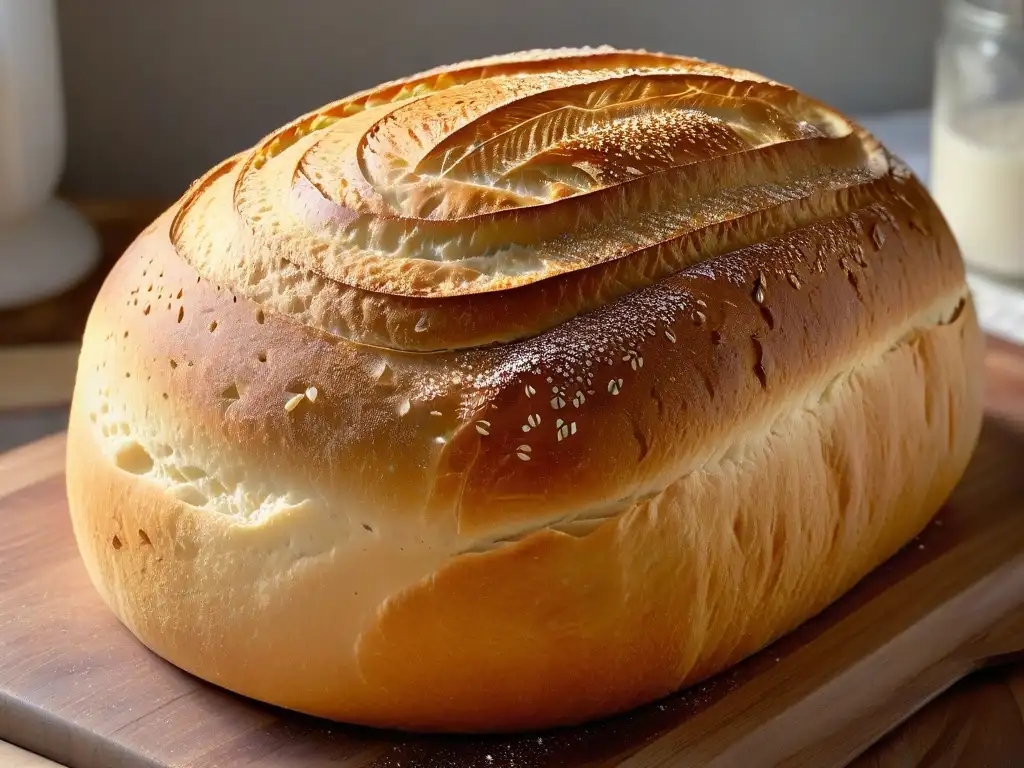 Delicado pan de masa madre dorado con beneficios masa madre repostería, recién horneado y lleno de aroma casero