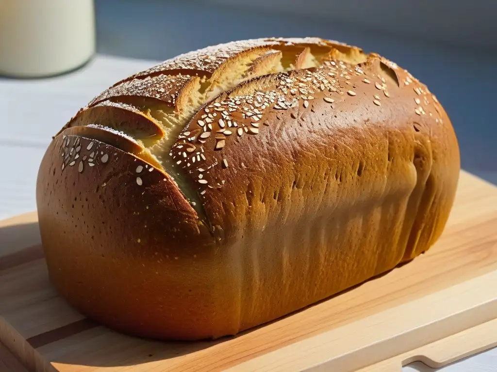 Delicado pan de masa madre vegano, con fermentación en repostería vegana, con corteza dorada y aireadas burbujas