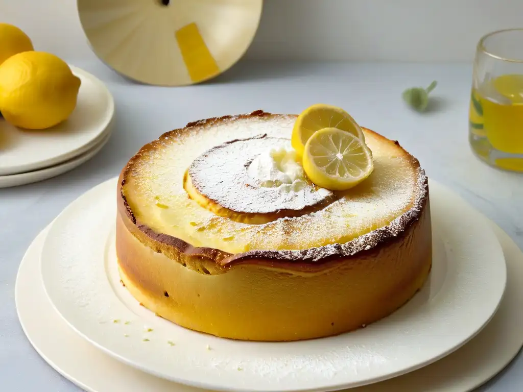 Delicado pastel de limón y aceite de oliva recién horneado, resplandeciente bajo la luz natural