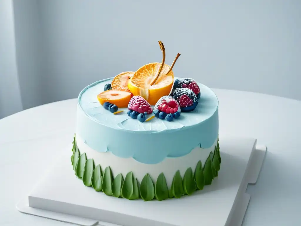 Delicado pastel decorado con detalle y colores vibrantes, evocando arte culinario y estrategias Instagram pasteleros visibilidad