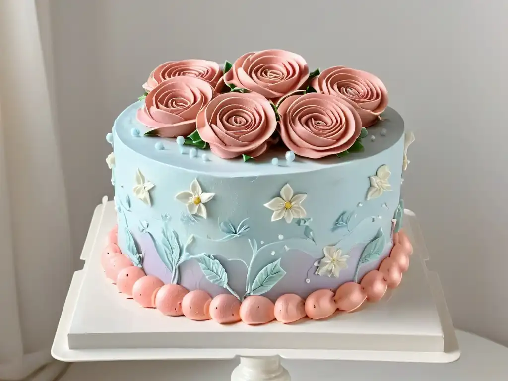 Delicado pastel decorado con técnicas para principiantes en decoración de pasteles