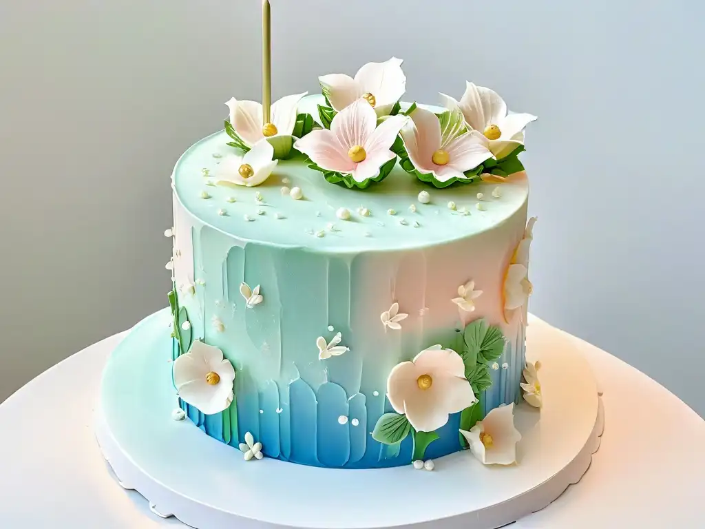 Delicado pastel fondant con decoraciones glaseadas, un derroche de sofisticación en repostería