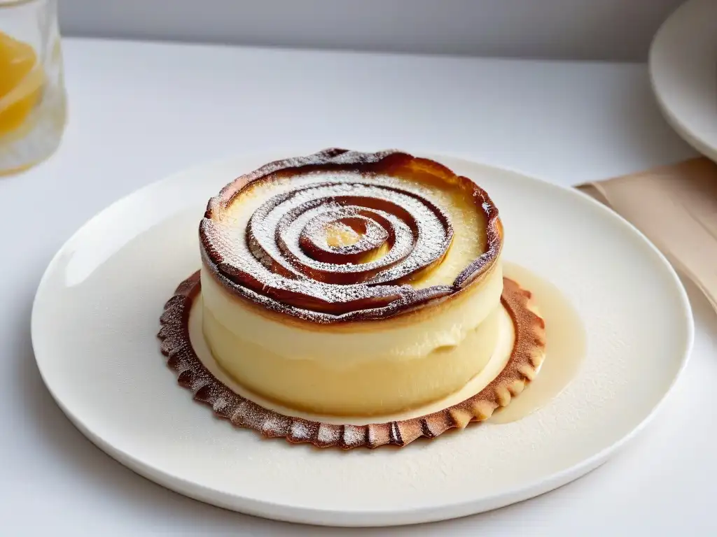 Pastel de Nata: Tradición Portuguesa en Alta Resolución Delicado Pastel de Nata en un plato moderno, fusionando tradición y modernidad