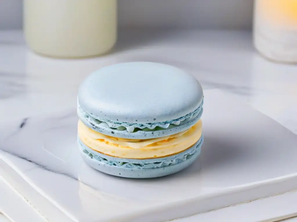 Delicado macaron perfecto en elegante encimera de mármol