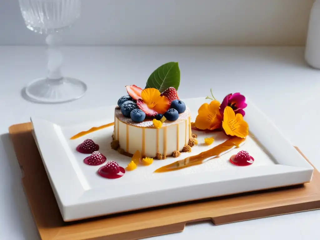 Delicado postre de fusión para eventos con influencias culturales, presentado con elegancia en un plato blanco