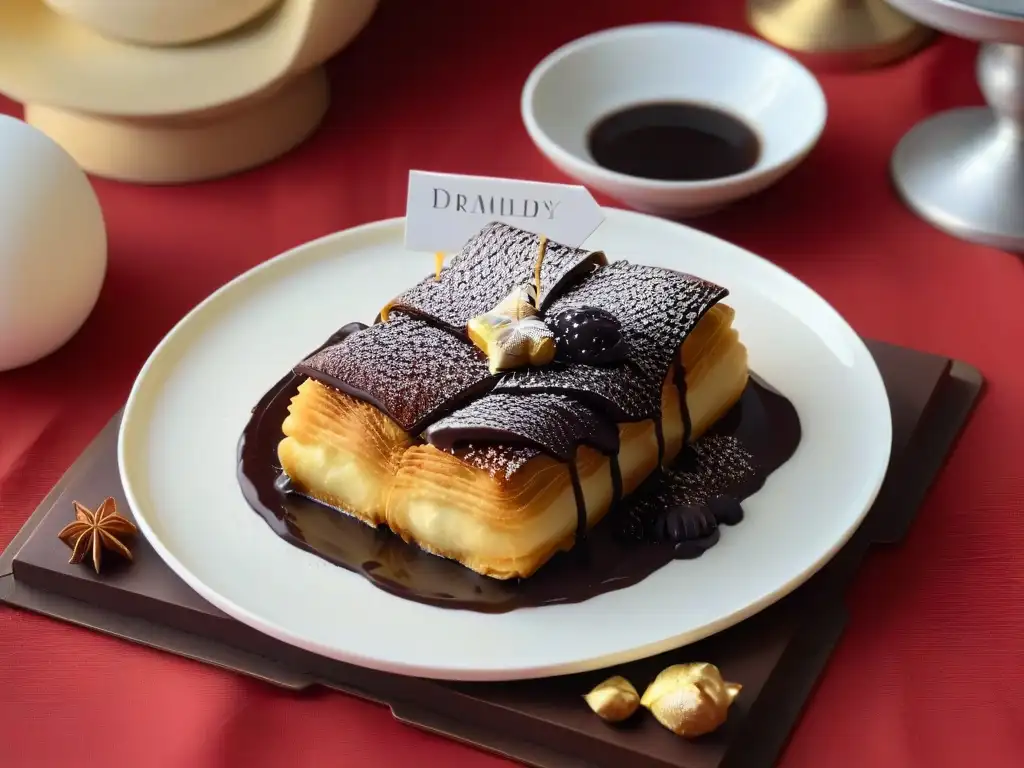 Delicado postre fusión: croissant francés con mochi japonés, oro comestible y chocolate belga