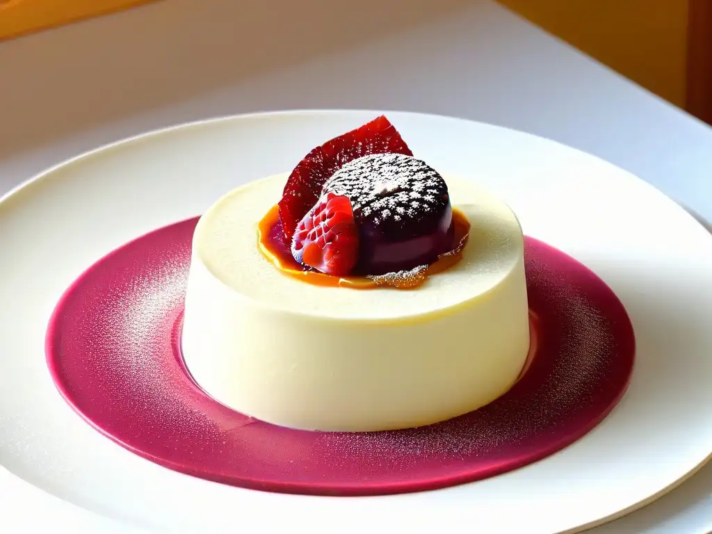 Delicado postre moderno con amaranto en panna cotta