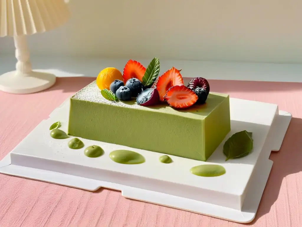 Delicado postre que fusiona sabores y técnicas japonesas y francesas en una presentación elegante