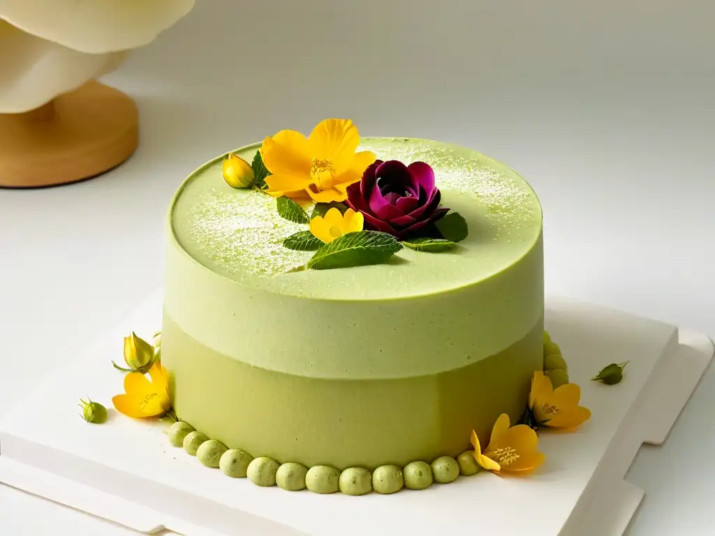 Delicado postre de fusión: tendencias innovadoras en repostería con tiramisú de té matcha y flores comestibles