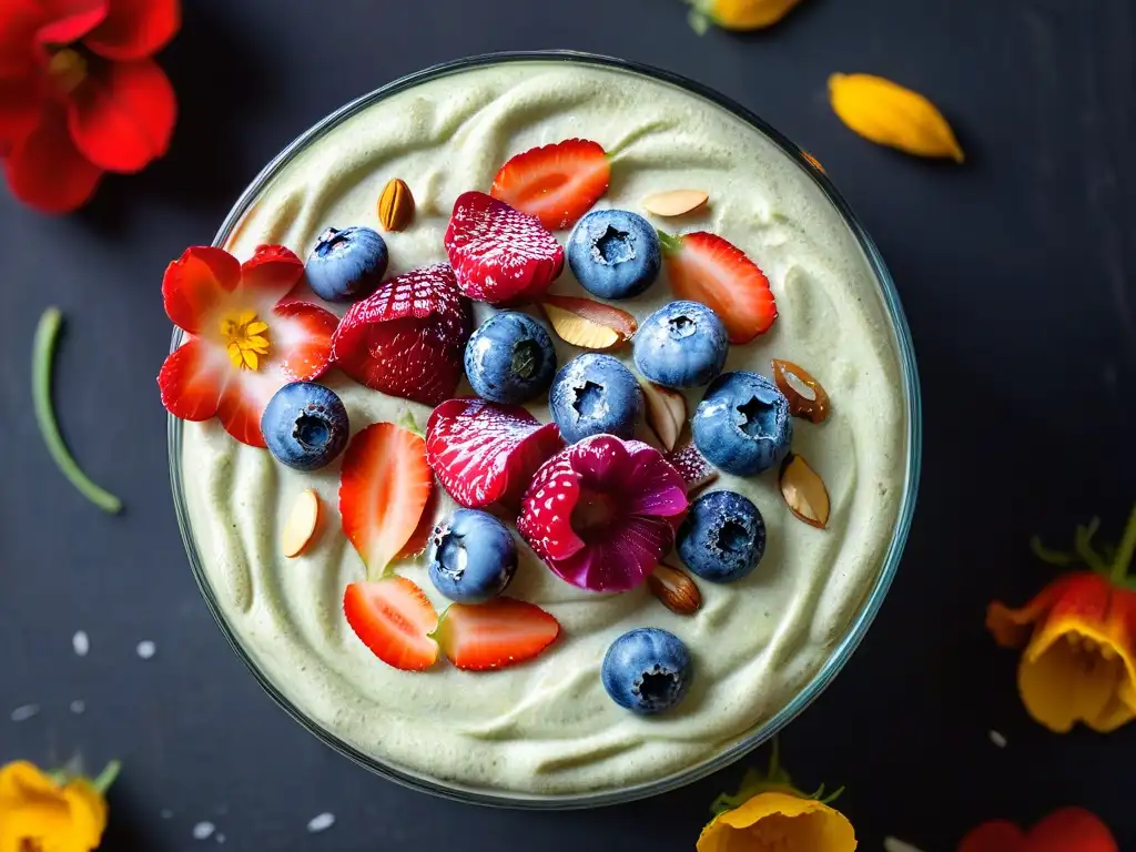 Delicado pudding de semillas de chía con frutas y flores comestibles