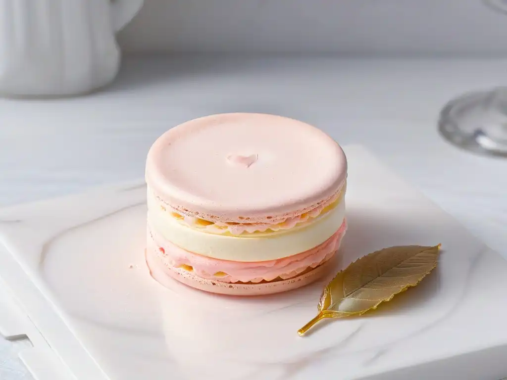 Delicado macaron de rosas en mármol blanco