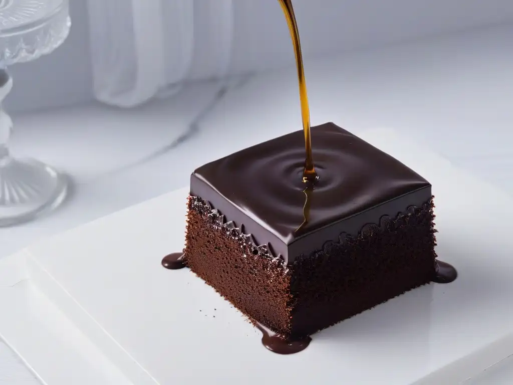 Delicado vertido de chocolate oscuro sobre mármol, reflejando elegancia y precisión en temperado