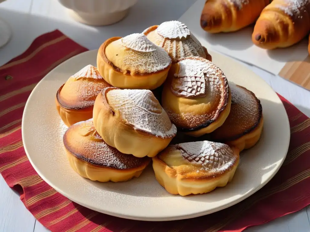 Delicados Mandazi recién horneados en plato cerámico, dorados y espolvoreados con azúcar