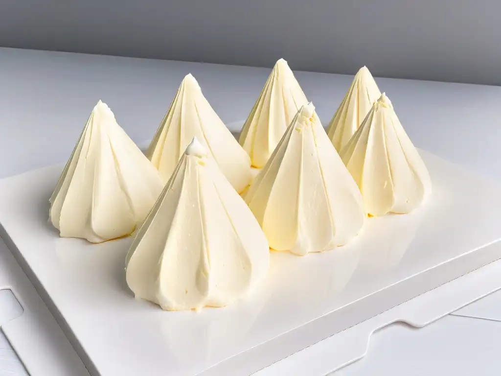 Delicados picos de merengue blanco con un toque dorado, mostrando la perfección al hornear