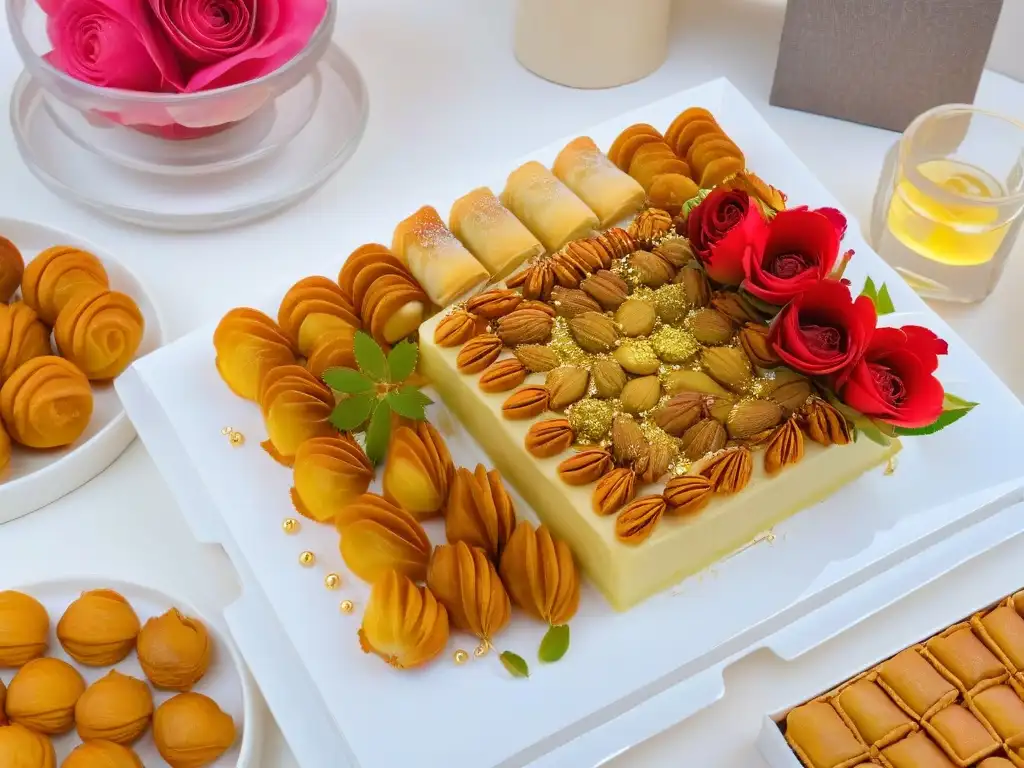 Delicados postres de Eid al-Fitr, exquisitamente presentados en una bandeja decorada