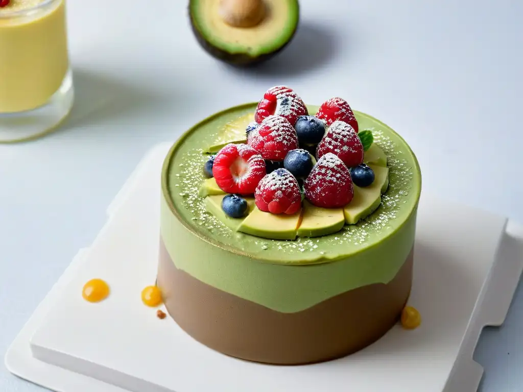 Deliciosa mousse de chocolate y aguacate con frambuesas y chía Deliciosa mousse de chocolate y aguacate con frambuesas frescas y semillas de chía