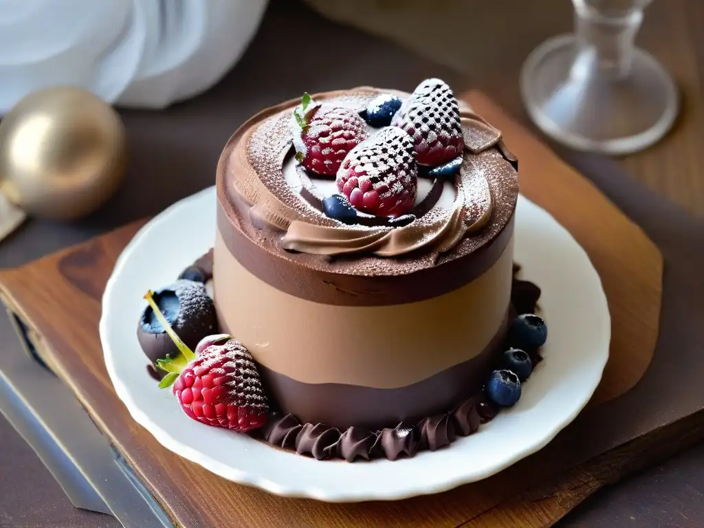 Deliciosa mousse de chocolate con frambuesas en copa de cristal, ideal para Recetas de postres para diabéticos