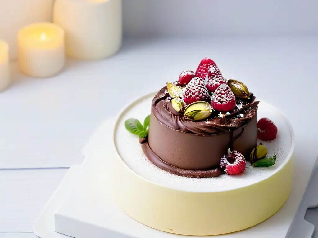 Deliciosa mousse de chocolate con frambuesas y pistachos: grasas saludables en repostería