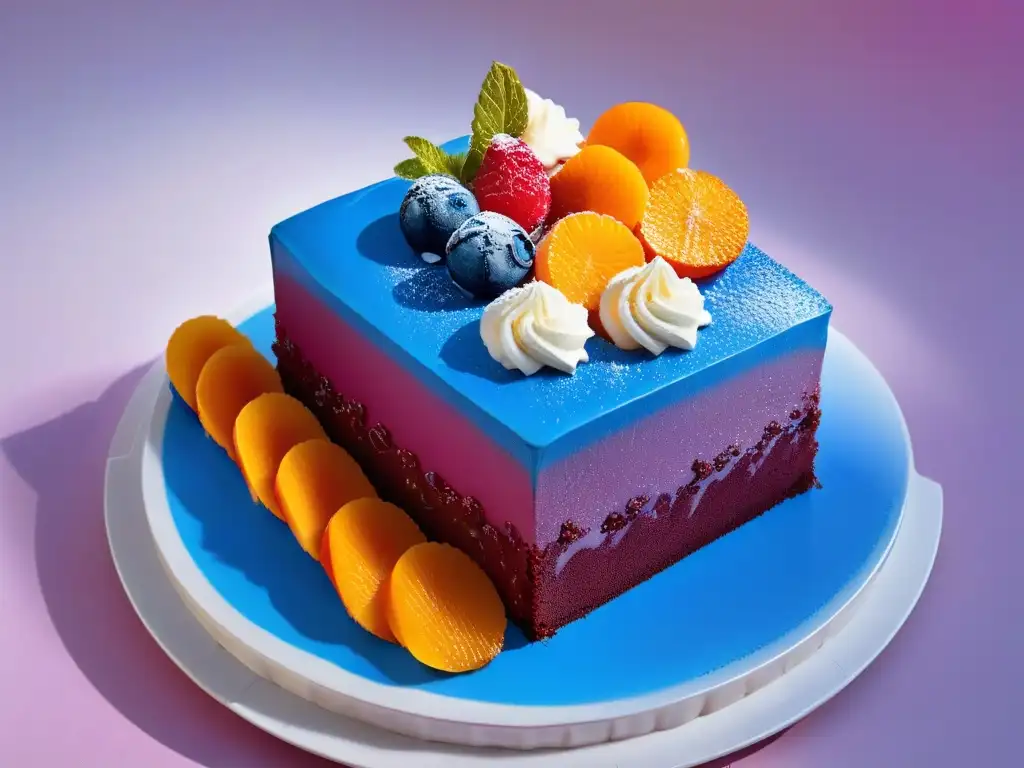 Una deliciosa interacción de colores y sabores en postres de arte, de rojos a azules y morados