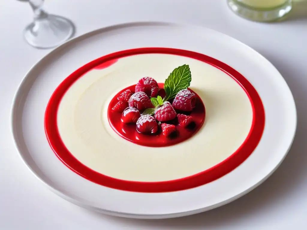 Deliciosa gelificación en repostería: panna cotta con coulis de frambuesa y hojas de menta