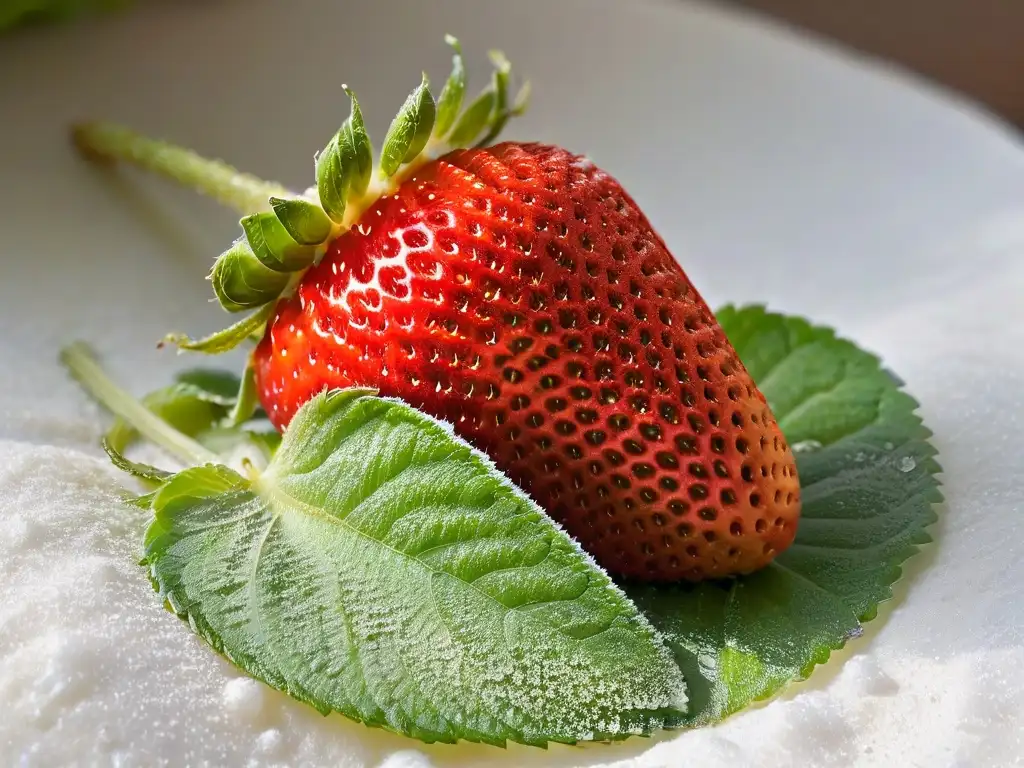 Deliciosa fresa madura sobre edulcorantes naturales, creando contraste y frescura