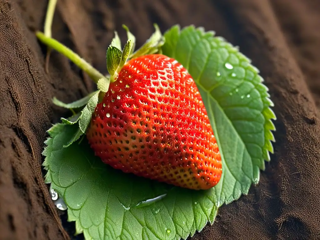 Deliciosa fresa madura sobre hojas de menta fresca, resaltando conservadores naturales en repostería frescos