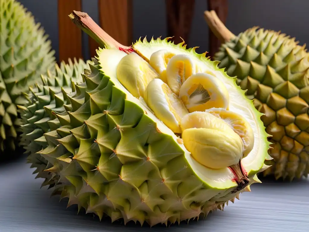 Deliciosa fruta exótica durian madura y cremosa, ideal para recetas de repostería con frutas exóticas