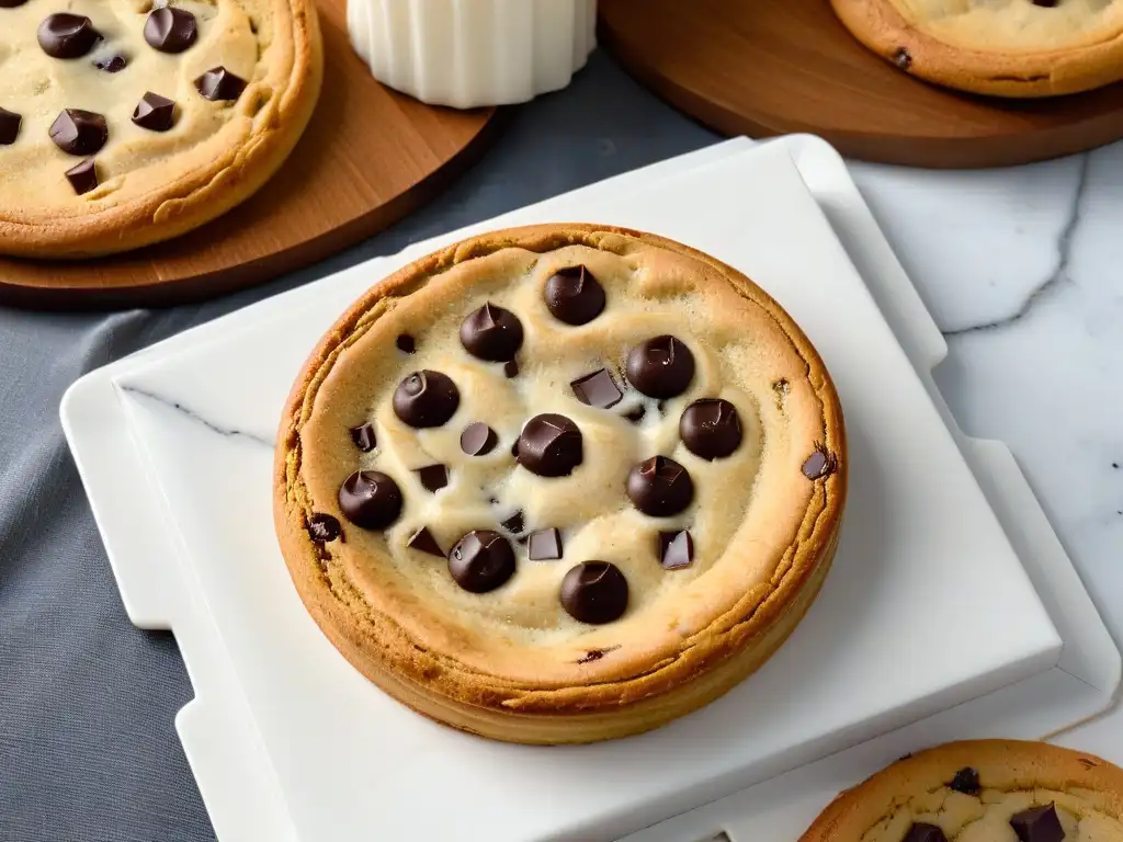 Una deliciosa galleta sin azúcar con chispas de chocolate sobre elegante encimera de mármol