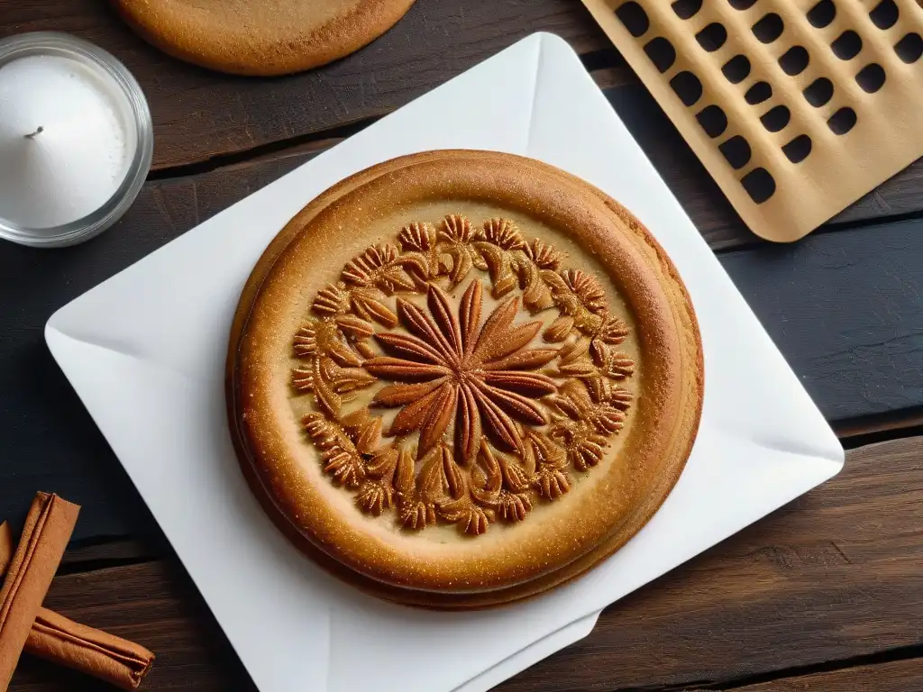 Deliciosa galleta de especuloos dorada, espolvoreada con azúcar de canela, sobre mesa rústica