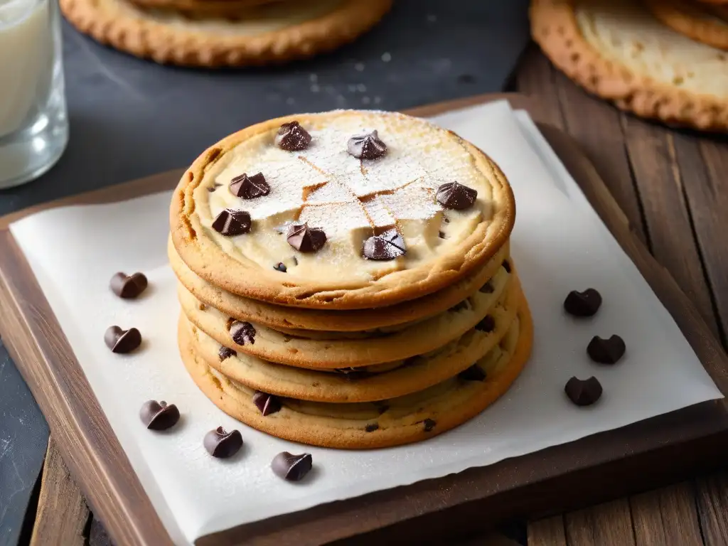 Deliciosa galleta sin gluten con chips de chocolate sobre mesa rústica