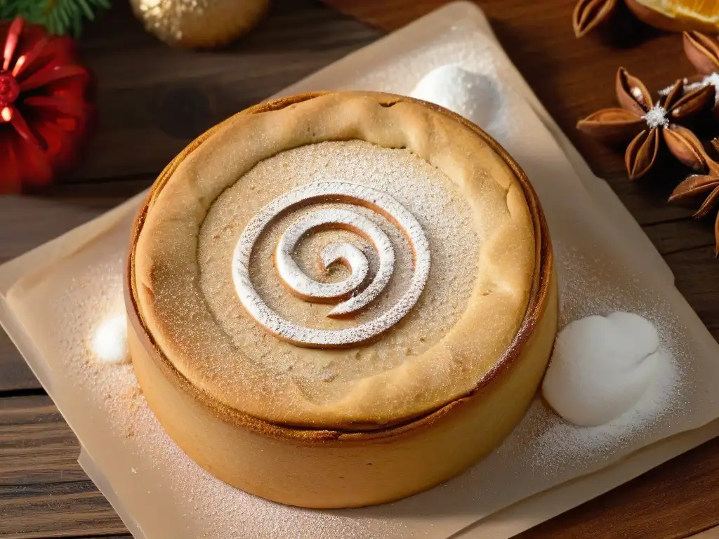 Deliciosa galleta de mantequilla especiada navideña con azúcar glaseado y canela en una superficie de madera rústica