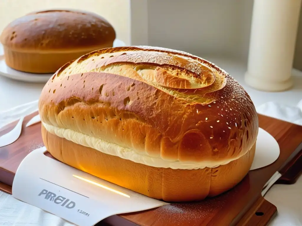 Deliciosa hogaza de pan casero dorado recién horneado con máquina hacer pan para repostería