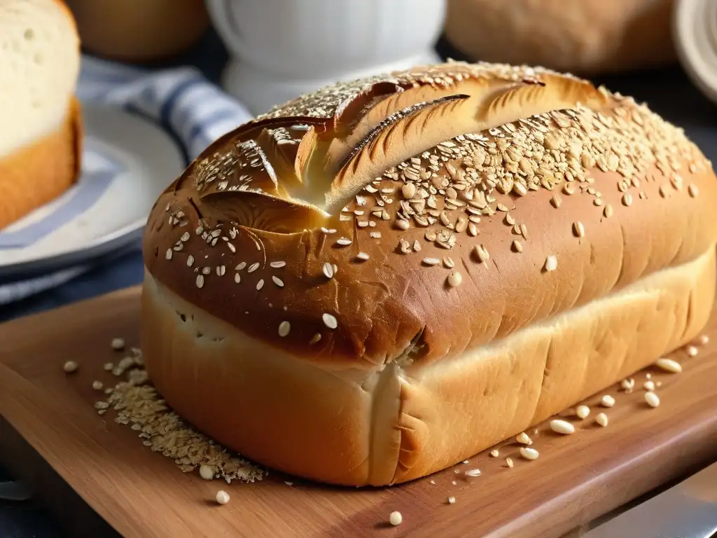 Deliciosa hogaza de pan de harinas alternativas con semillas de sésamo, corteza dorada y miga esponjosa, ideal para repostería sabores naturales