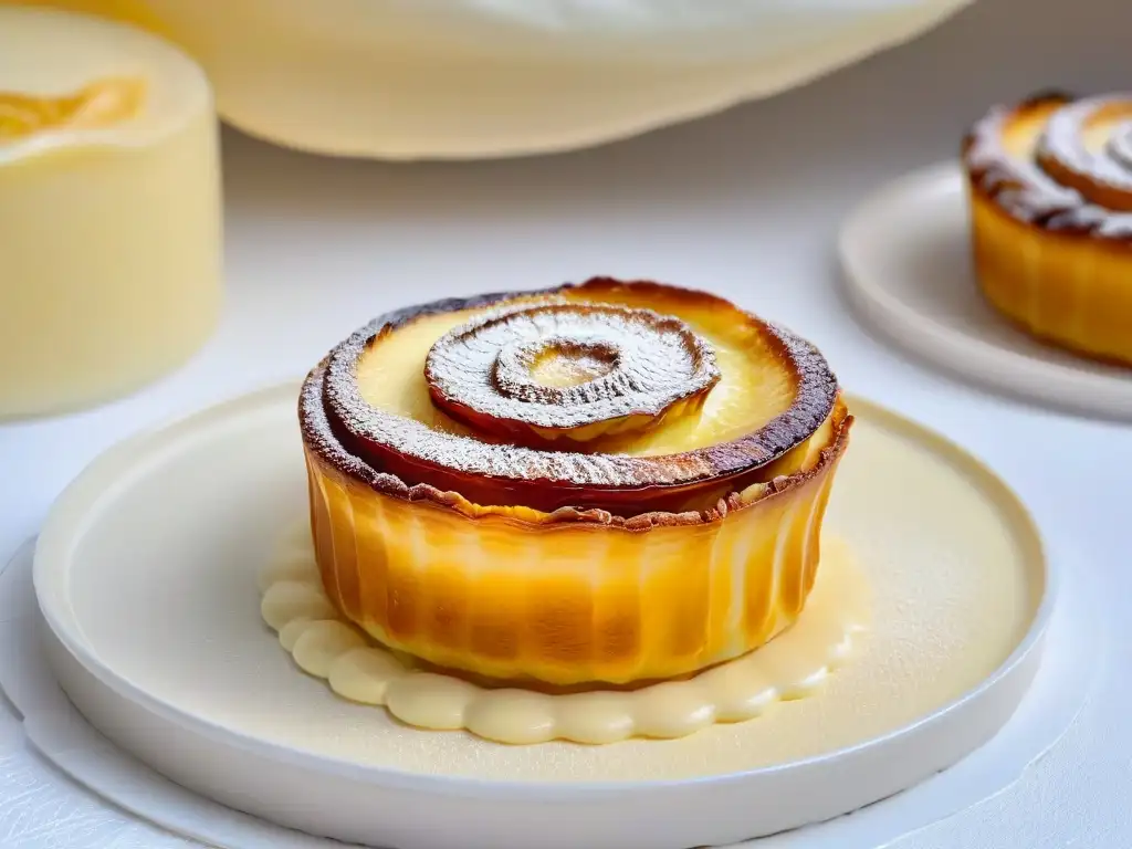 Exquisito Pastel de Nata: Tradición y Modernidad Deliciosa Pastel de Nata portuguesa en un entorno moderno, fusionando tradición e innovación en repostería portuguesa global