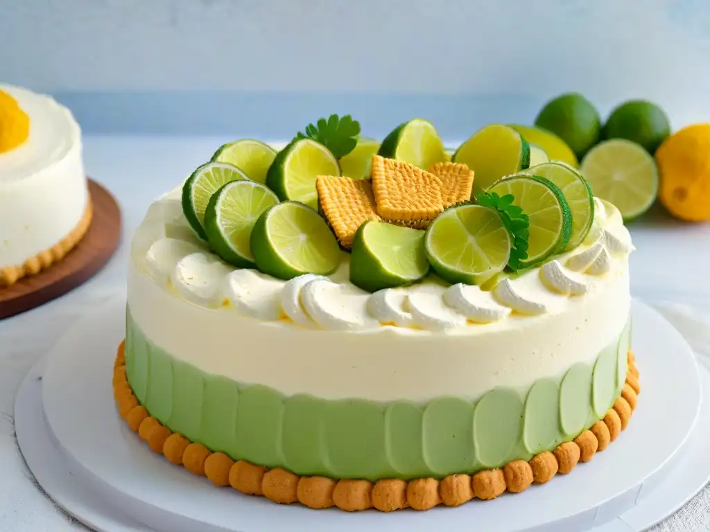 Deliciosa Key Lime Pie con textura cremosa y crujiente base de galleta