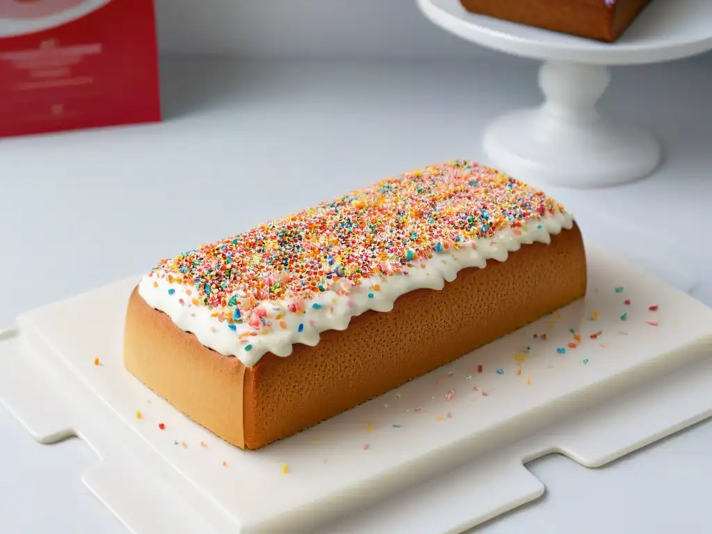 Deliciosa rebanada de Fairy Bread con coloridos sprinkles brillantes en un plato blanco moderno