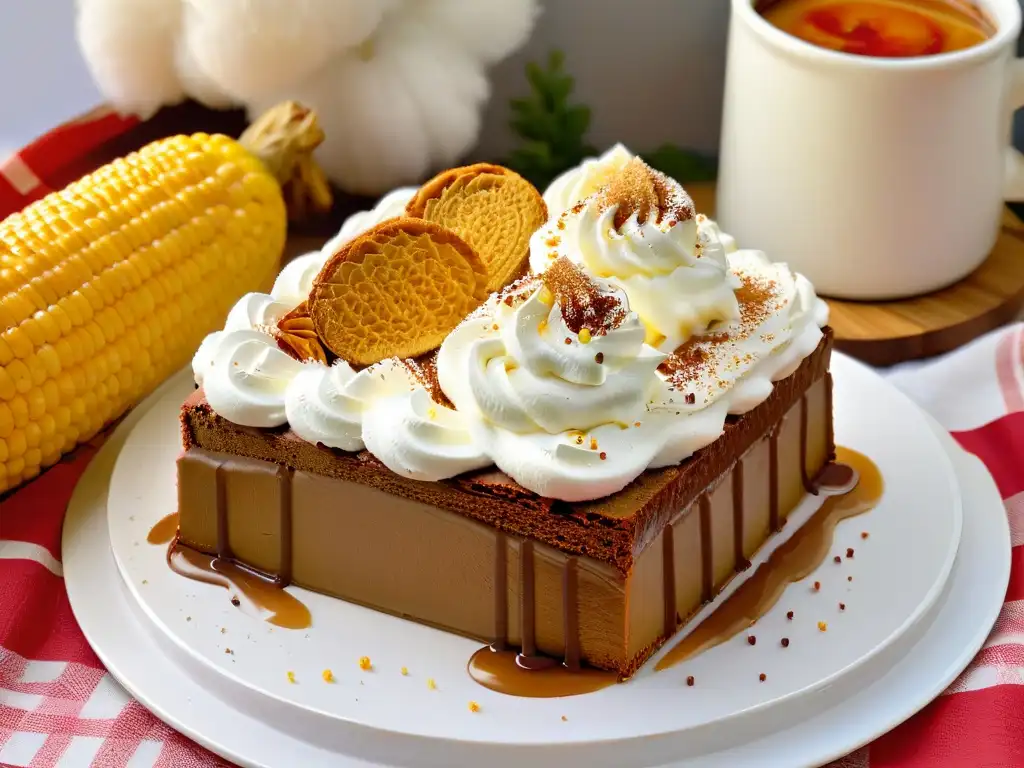 Deliciosa rebanada dorada de Pastel de Choclo con crema batida casera y canela