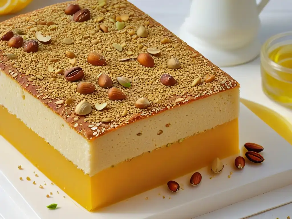 Deliciosa rebanada de halva africana recién hecha, resaltando las capas de sésamo, miel y nueces