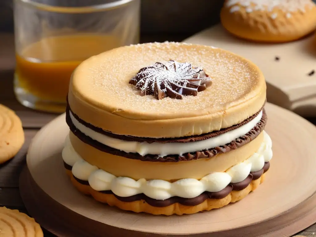 Una deliciosa receta de alfajores saludables caseros con dulce de leche de coco, chocolate y almendra orgánica, sobre una mesa rústica