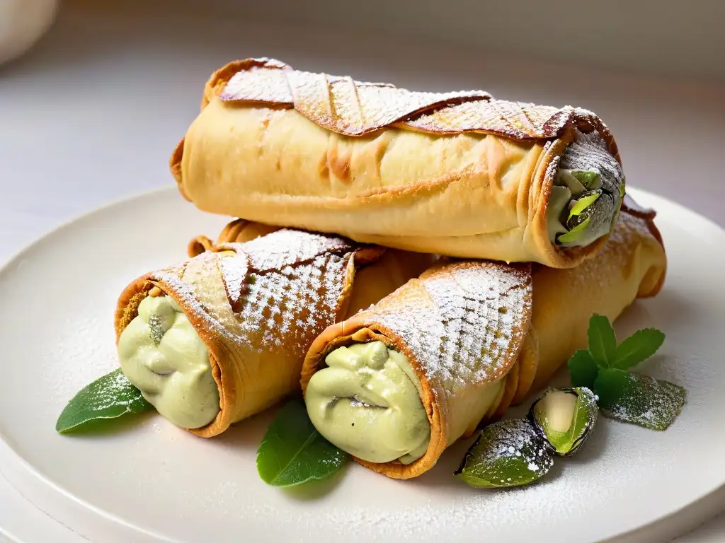 Deliciosa receta cannoli siciliano relleno perfecto con pistachos y azúcar glas