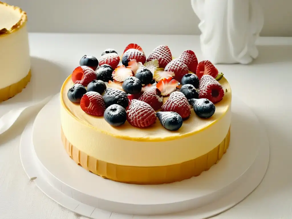 Deliciosa receta cheesecake sin gluten para celiacos, con textura cremosa y crujiente, decorada con frutas frescas