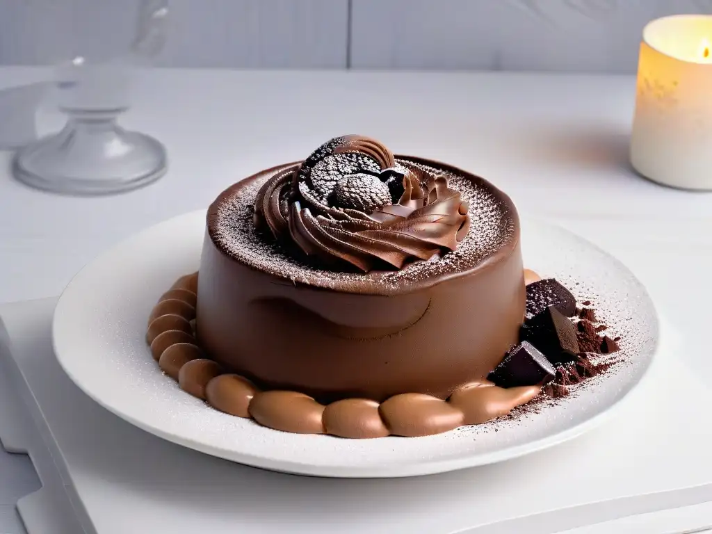 Deliciosa receta de mousse de chocolate en un bol blanco, elegante y sofisticado