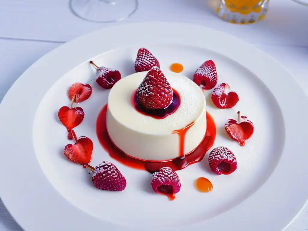 Deliciosa receta Panna Cotta con coulis de frambuesa en un elegante plato blanco