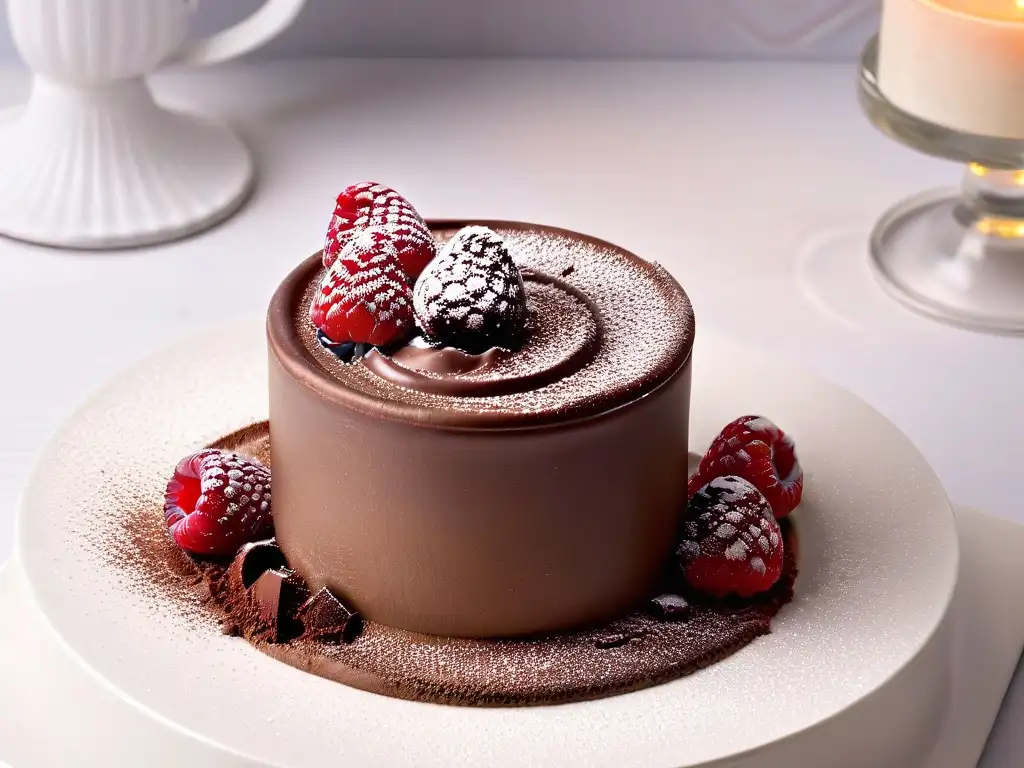 Deliciosa receta fácil mousse chocolate francés en copa elegante con frambuesa y cacao