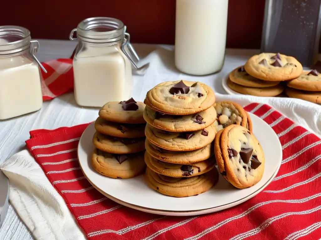 Deliciosa receta de galletas al estilo Stranger Things en mesa rústica con leche y servilleta roja y blanca