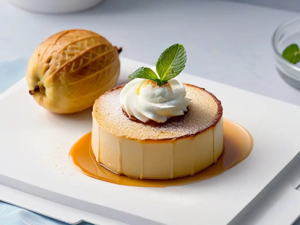 Deliciosa receta guava pastry de la repostería caribeña: pastel de guayaba recién horneado con helado de vainilla y menta fresca