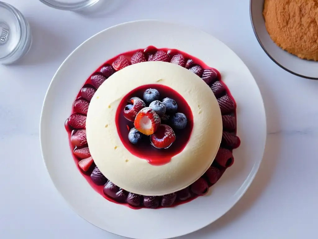 Deliciosa receta de helado de vainilla con frutos rojos en presentación elegante y minimalista