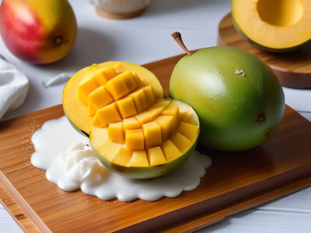 Deliciosa receta de mousse de mango y coco con ingredientes frescos y coloridos