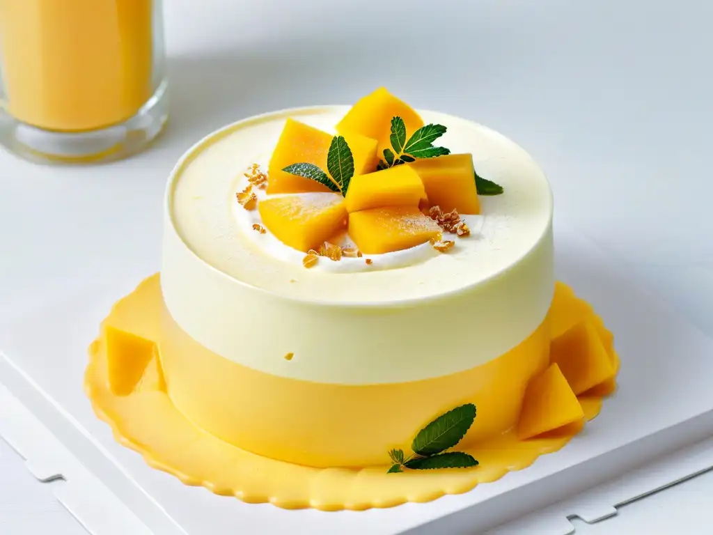 Deliciosa receta de mousse mango coco en vaso transparente, con capas perfectas y decoración colorida