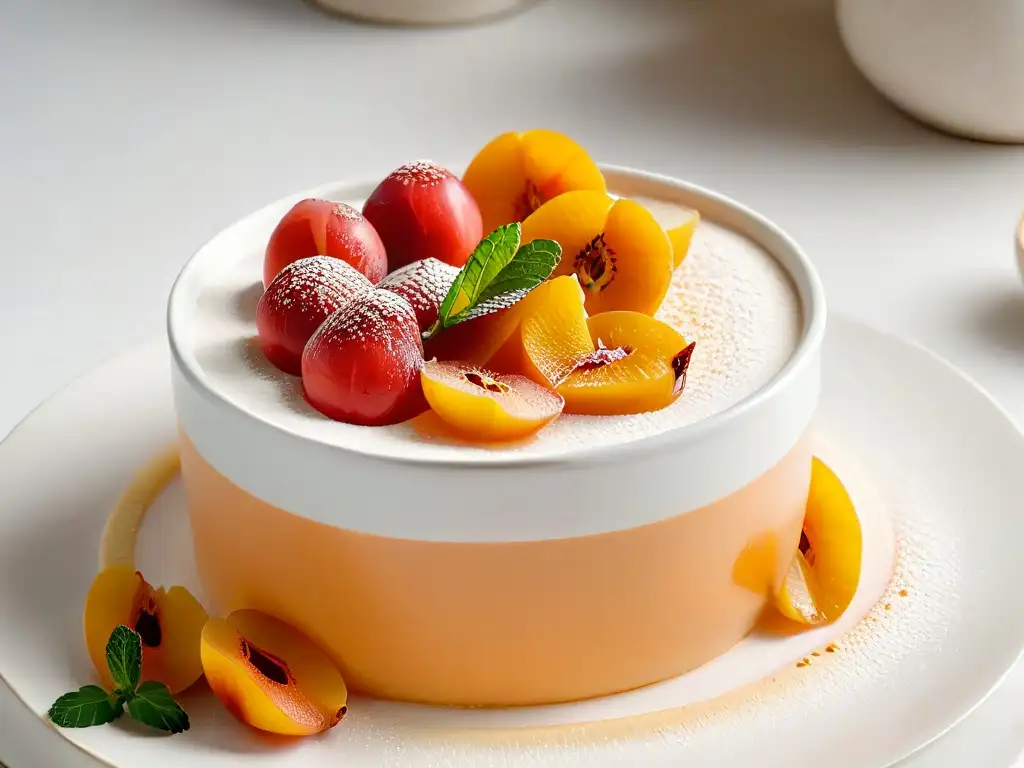 Deliciosa receta de mousse de membrillo otoño en ramekin blanco sobre mármol, con queso, menta y canela